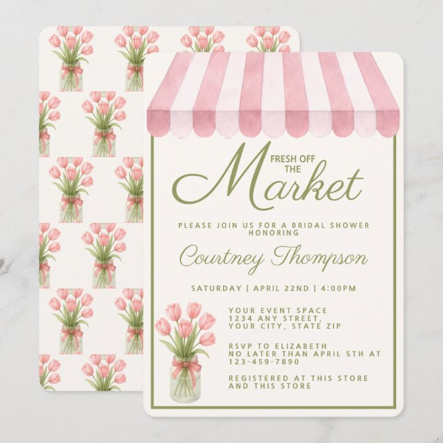 Trendig Rosa Fresh Off The Market Bröllopsfest  Inbjudningar (Fram/baksida)