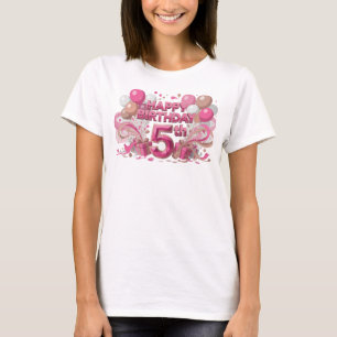 Trendig rosa GLAD FÖDELSEDAG 5-ÅRIG Konstnärlig Mo T Shirt