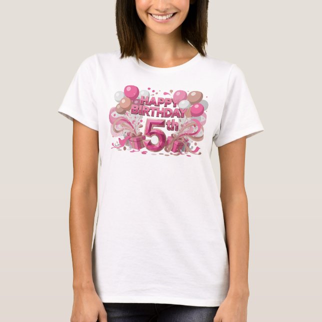 Trendig rosa GLAD FÖDELSEDAG 5-ÅRIG Konstnärlig Mo T Shirt (Framsida)