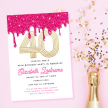 Trendig Rosa Glitter Drip 40:e födelsedagsinbjudan
