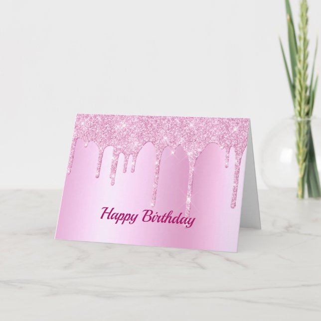 Trendig Rosa Glitter Drives Graphics Birthday Kort (Framsida)