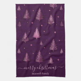 Trendig rosa glitter glädjelig jul granar namn kökshandduk