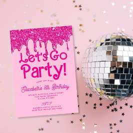 Trendig rosa glitter Let's Go Party födelsedag Inbjudningar