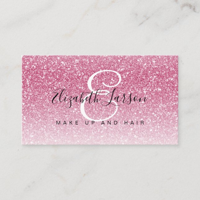 Trendig rosa glitter makeup artist hårsalong visitkort (Framsida)