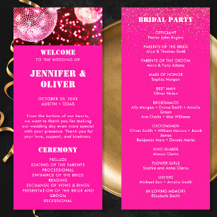 Trendig Rosa Glitter Retro Disco Bollar Bröllop Program