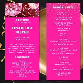 Trendig Rosa Glitter Retro Disco Bollar Bröllop Program