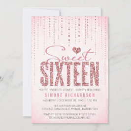 Trendig Rosa Glitter Sweet 16 Party Inbjudningar