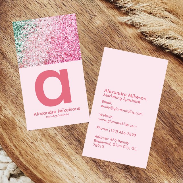 Trendig Rosa Glitterestetik Visitkort (Skapare uppladdad)