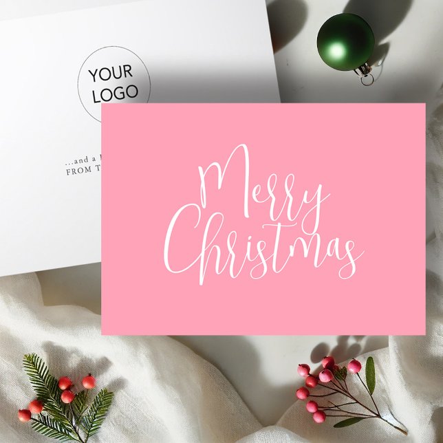 Trendig Rosa God jul Helgkort (Pink business Christmas cards with logo by Victoria Grigaliunas of Do Tell A Belle)