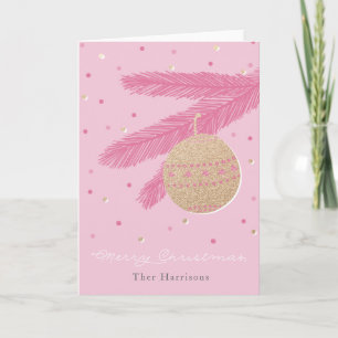 Trendig Rosa god jul kort Guld Ornament
