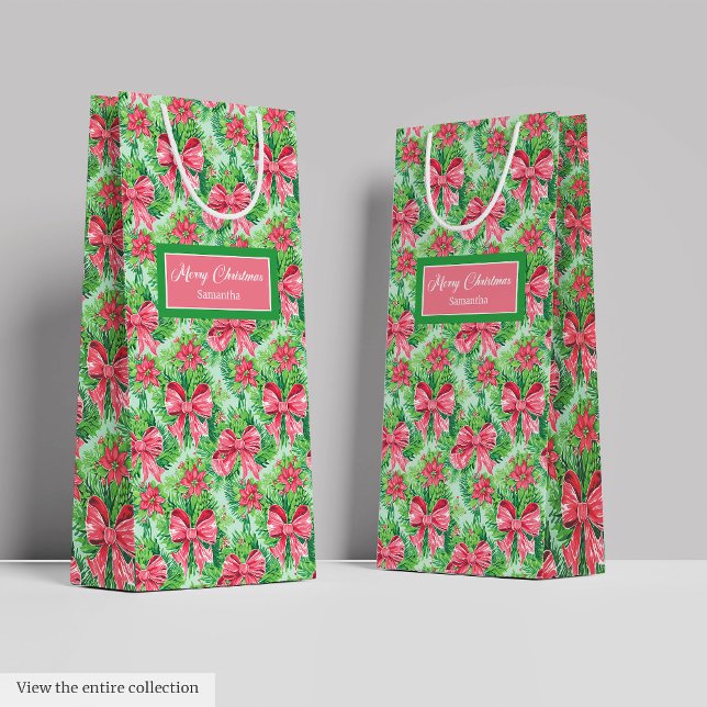 Trendig rosa grön akvarell preppy jul (Trendy pink green watercolor preppy Christmas Medium Gift Bag )