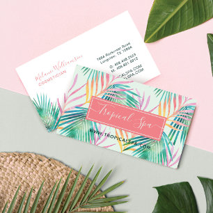 Trendig Rosa & Grönt Vattenfärg Tropical Handflata Visitkort