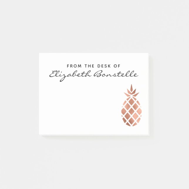 Trendig Rosa Guld Ananas Personlig Post-it Block (Framsida)