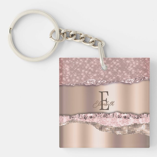 Trendig Rosa Guld Diamanter Glitter Monogram (Framsidan)
