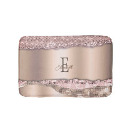Trendig Rosa Guld Diamanter Glitter Monogram Badrumsmatta