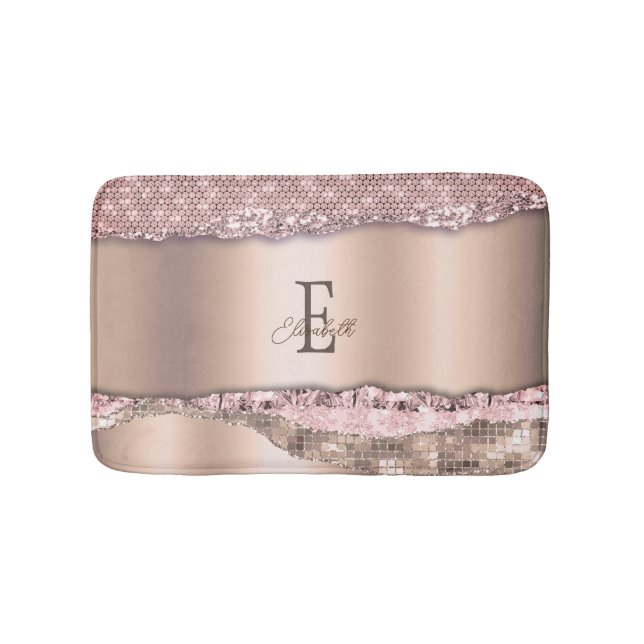 Trendig Rosa Guld Diamanter Glitter Monogram Badrumsmatta (Framsidan)