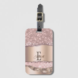 Trendig Rosa Guld Diamanter Glitter Monogram Bagagebricka