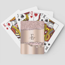 Trendig Rosa Guld Diamanter Glitter Monogram Casinokort