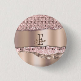 Trendig Rosa Guld Diamanter Glitter Monogram Knapp