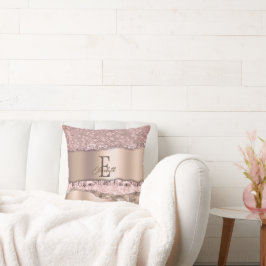 Trendig Rosa Guld Diamanter Glitter Monogram Kudde
