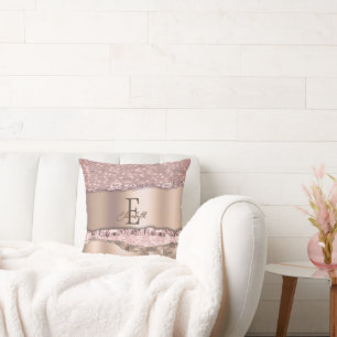 Trendig Rosa Guld Diamanter Glitter Monogram Kudde