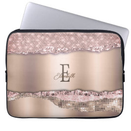 Trendig Rosa Guld Diamanter Glitter Monogram Laptop Fodral