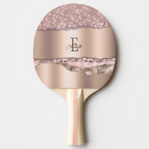 Trendig Rosa Guld Diamanter Glitter Monogram Pingisracket