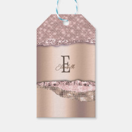 Trendig Rosa Guld Diamanter Glitter Monogram Presentetikett