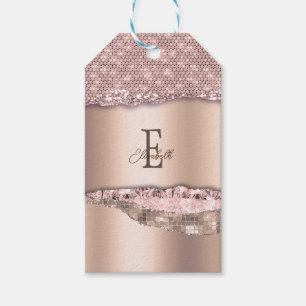 Trendig Rosa Guld Diamanter Glitter Monogram Presentetikett
