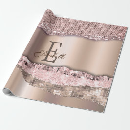 Trendig Rosa Guld Diamanter Glitter Monogram Presentpapper