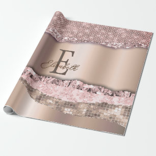 Trendig Rosa Guld Diamanter Glitter Monogram Presentpapper