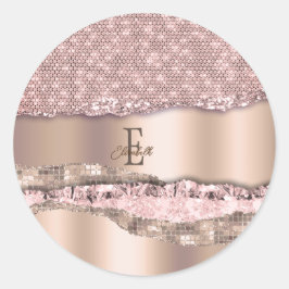 Trendig Rosa Guld Diamanter Glitter Monogram Runt Klistermärke