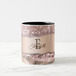 Trendig Rosa Guld Diamanter Glitter Monogram Två-Tonad Mugg