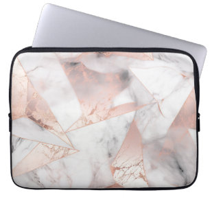 Trendig Rosa Guld Geometrisk Marmor Laptop Fodral