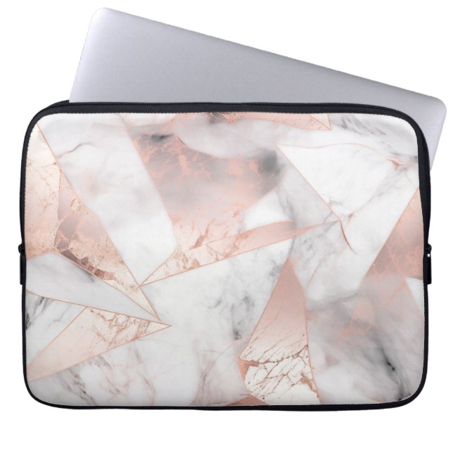 Trendig Rosa Guld Geometrisk Marmor Laptop Fodral (Framsidan)