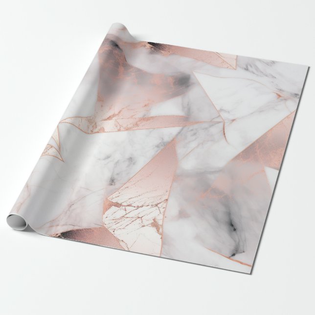 Trendig Rosa Guld Geometrisk Marmor Presentpapper (Utrullad)