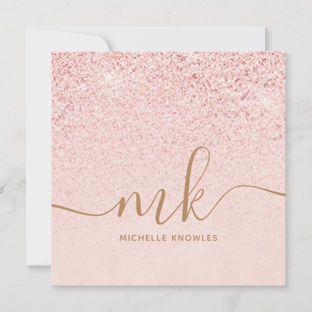 Trendig Rosa Guld Glitter Fancy Initialer och Namn (Framsida)