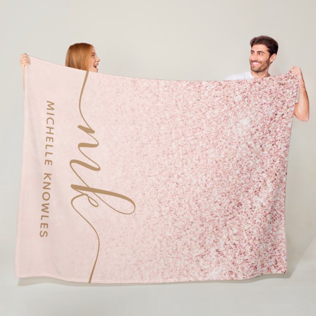 Trendig Rosa Guld Glitter Snygga Initialer och Nam Fleecefilt (På plats)