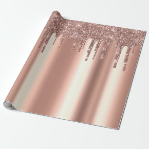 Trendig Rosa Guld Glitterdroppar Metall Presentpapper