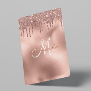 Trendig Rosa Guld Glitterdroppar Monogrampresent Casinokort