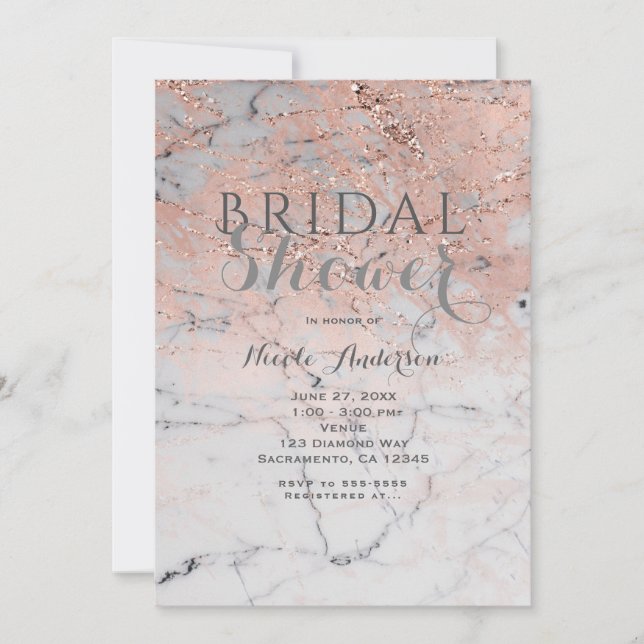 Trendig rosa guld rosa marmor modern glamourfest inbjudningar (Framsida)