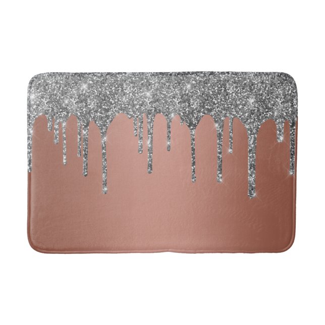 Trendig Rosa Guld Silver Glitterdroppar Glitter Badrumsmatta (Framsidan)