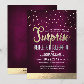Trendig Rosa/Guld Surprise Pension Party Inbjudningar