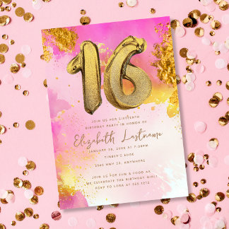Trendig Rosa Guld Sweet 16 Birthday Inbjudningar