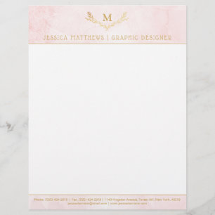 Trendig  Rosa & guldfetter Monogram utandning Brevhuvud
