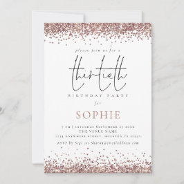 Trendig rosa guldglitter 30-års födelsedagsfest inbjudningar