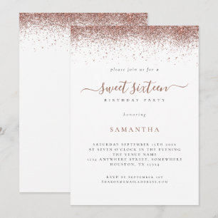 Trendig rosa guldglitter Skrift Sweet 16 Inbjudningar