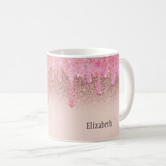 Trendig rosa guldglitterdroppar kaffemugg (Framsida höger)