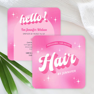 Trendig Rosa Hairstylist Salon Retro Groovy Hair Fyrkantigt Visitkort