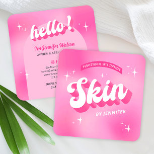 Trendig rosa hudvård dermatolog retro groovy fyrkantigt visitkort